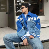 Threebooy Retro Harajuku Patchwork Y2k Baseball Jean Jacket Casual Loose Couple Coat Hip Hop High Street Denim Jacket Women Streetwear